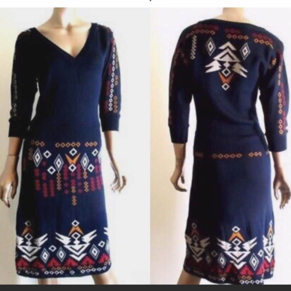 Free People Aztec Navy Sweater Dress